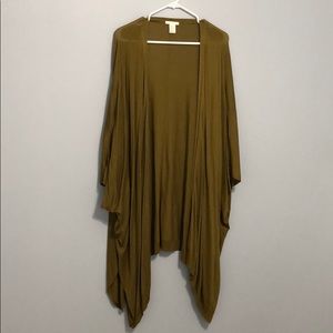 Olive/chartreuse Long Dolman Sleeve Cardigan